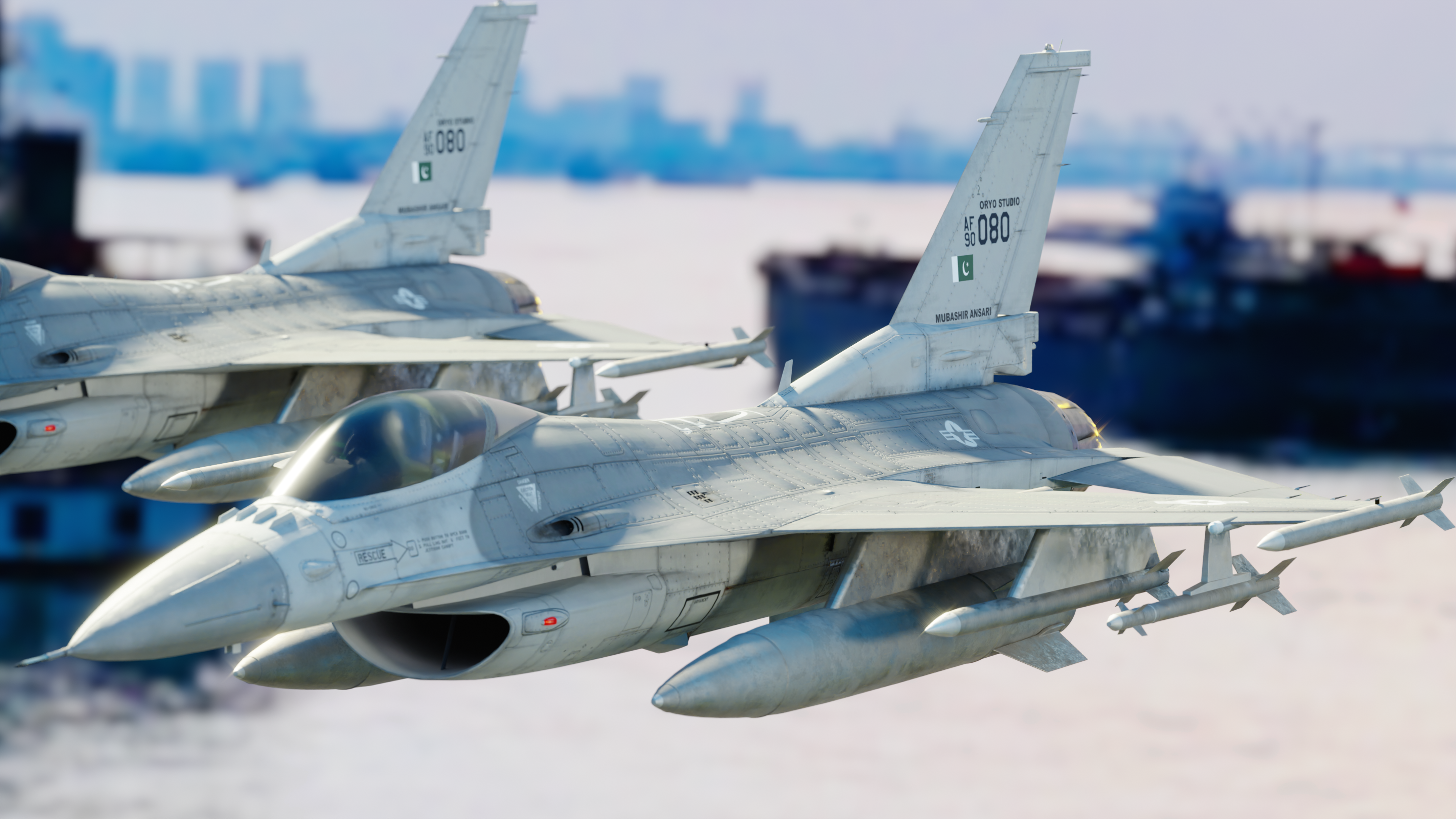 F-16 Jet Model Render( Cloudy &amp;amp; Mountains Environment )